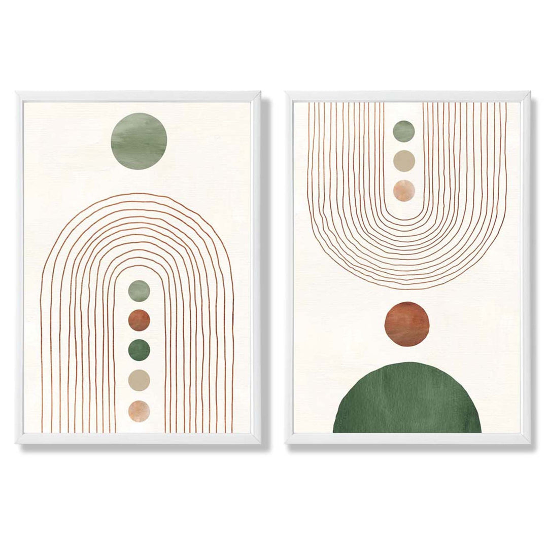 Boho arches in sage green and cream set of 2 framed art prints | Bowlift