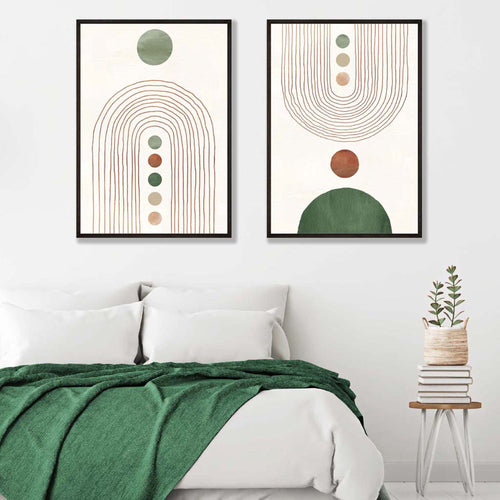 Boho arches in sage green and cream set of 2 framed art prints | Bowlift
