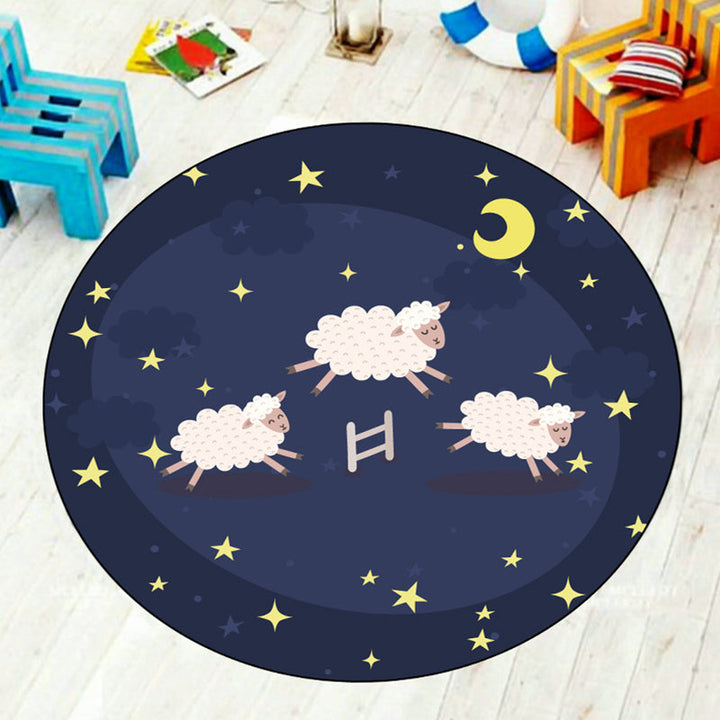 BowLift | Multi-Colored Children's Room Rug Cartoon Starry Sky Animal Carpet Polypropylene Non-Slip Indoor Rug
