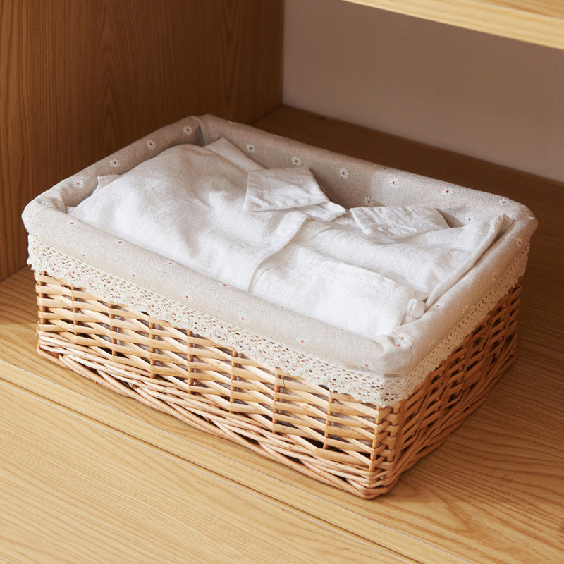 Women storage basket with checkered lining and romantic lace decoration Bowlift