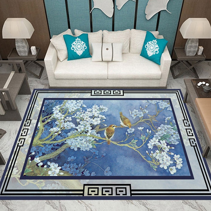 BowLift | Classic Multicolored Oriental Carpet Polyester Branch and Bird Pattern Carpet Washable Pet Friendly Non-Slip Rug for the Living Room