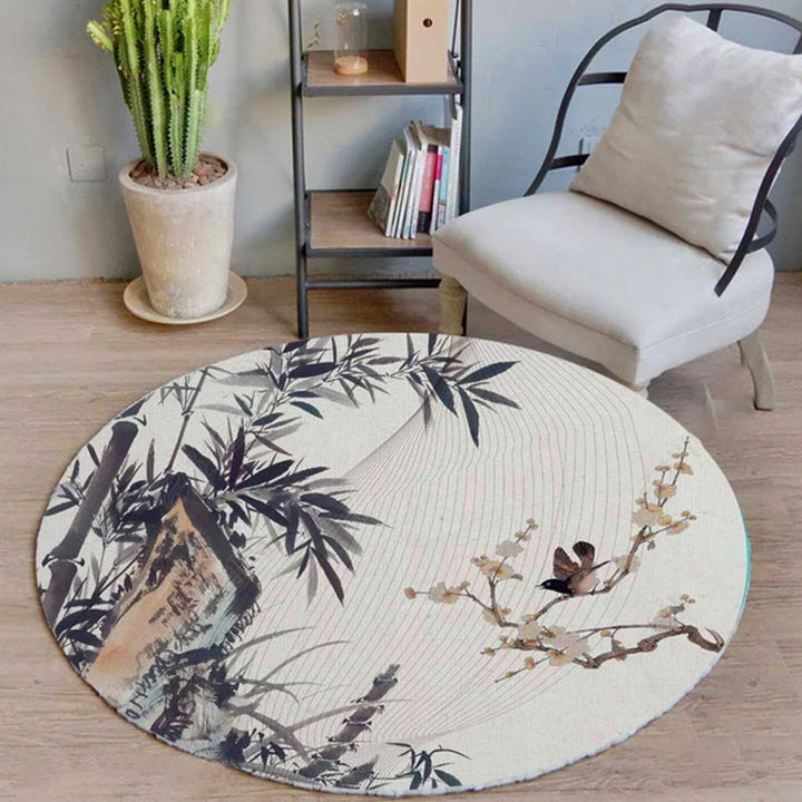 BowLift | Unique bird pattern rug with branch Multicolored Oriental rug Polyester Machine washable Non-slip rug for balcony