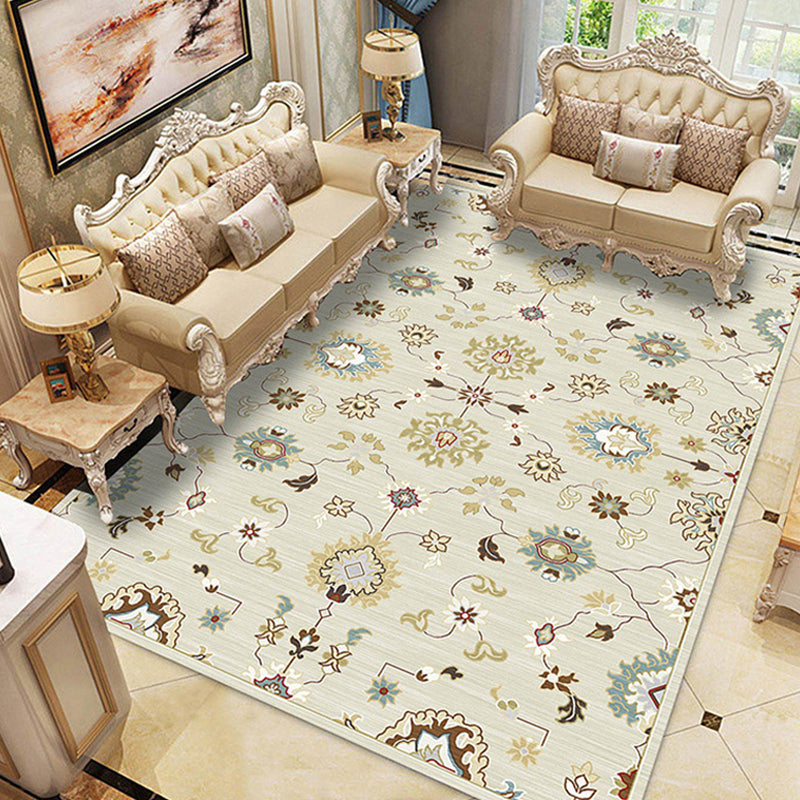 BowLift | Multicolored living room rug retro floral pattern rug polyester pet-friendly washable non-slip backing rug