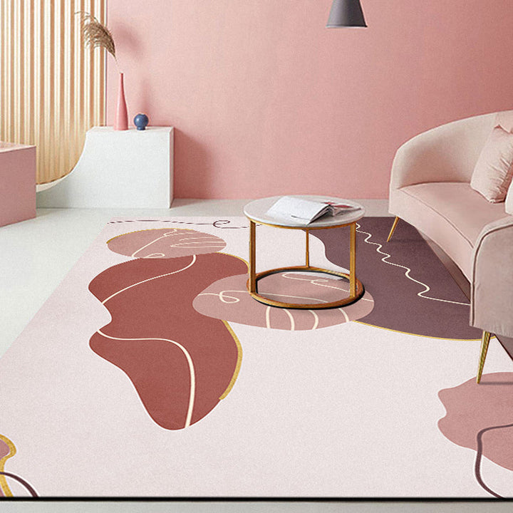 BowLift | Modern Abstract Carpet Pink Polyester Area Rug Pet Friendly Washable Non-slip Back Area Rug for Living Room