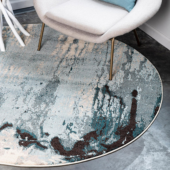 BowLift | Circular Industrial Style Carpet with Multicolor Cement Pattern Pet Friendly Polyester Carpet for Room