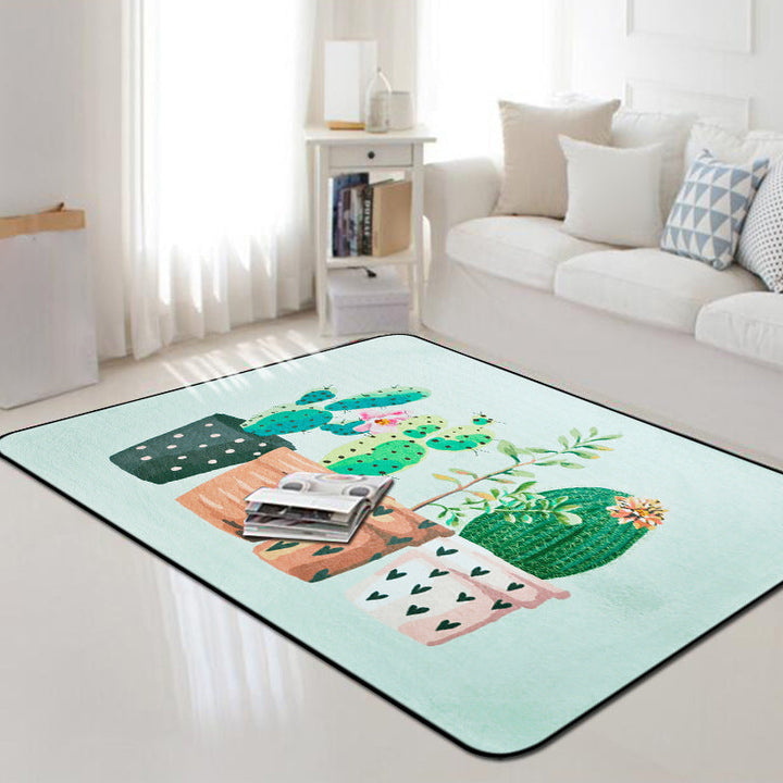 BowLift | Kids Children's Room Carpet in Pink and Green Botanical Cactus Print Carpet Polyester Stain-Resistant Area Rug