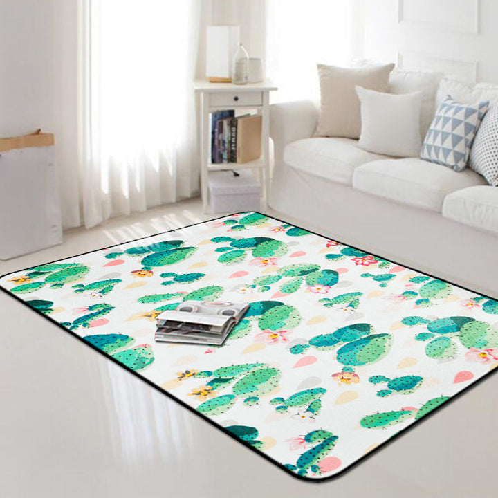 BowLift | Kids Children's Room Carpet in Pink and Green Botanical Cactus Print Carpet Polyester Stain-Resistant Area Rug