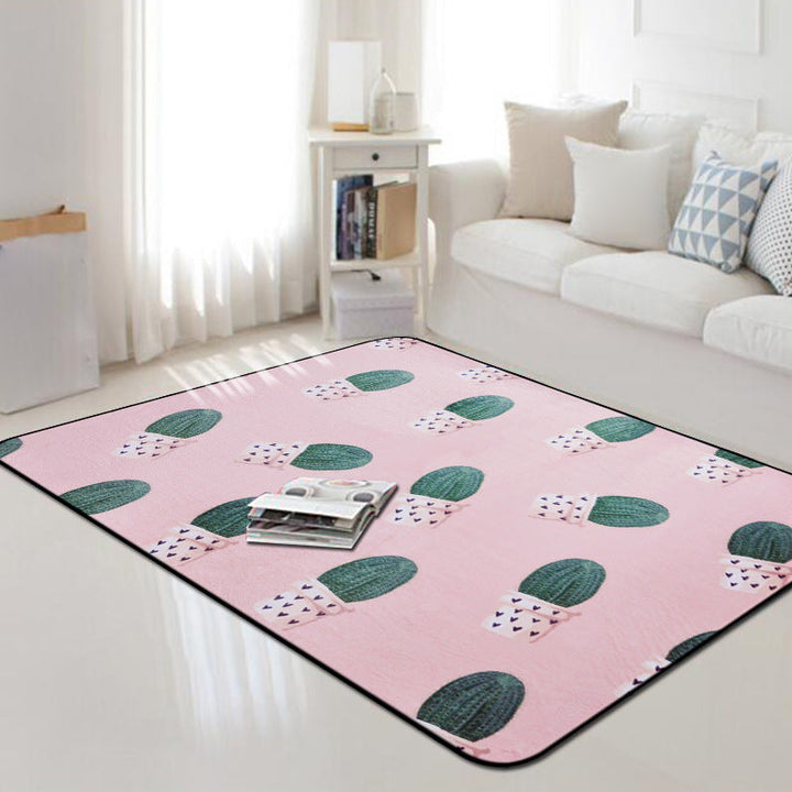 BowLift | Kids Children's Room Carpet in Pink and Green Botanical Cactus Print Carpet Polyester Stain-Resistant Area Rug