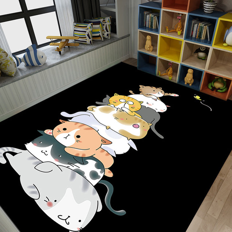 BowLift | Beautiful children's rug in black and pink animal cat dog pattern rug polyester machine washable rug for the children's room