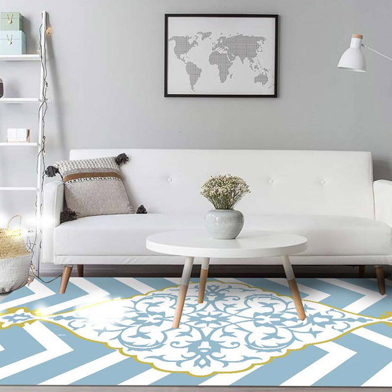 Blue and White Moroccan Carpet Polyester Medallion Pattern Carpet Pet Friendly Washable Non-Slip Back Carpet for Decoration | Bowlift