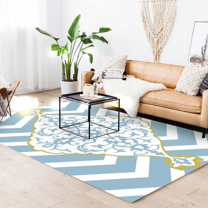 Blue and White Moroccan Carpet Polyester Medallion Pattern Carpet Pet Friendly Washable Non-Slip Back Carpet for Decoration | Bowlift