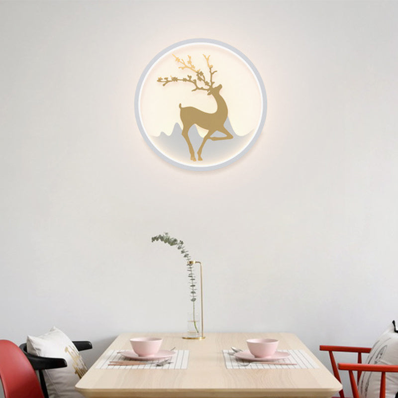 BowLift | Deer Wall Lamp Nordic Metallic Black/White-Gold LED Circle Wall Light in Warm/White Light for Bedroom