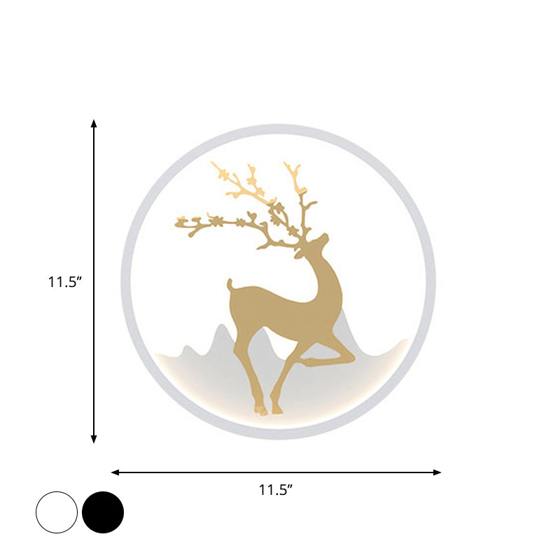 BowLift | Deer Wall Lamp Nordic Metallic Black/White-Gold LED Circle Wall Light in Warm/White Light for Bedroom
