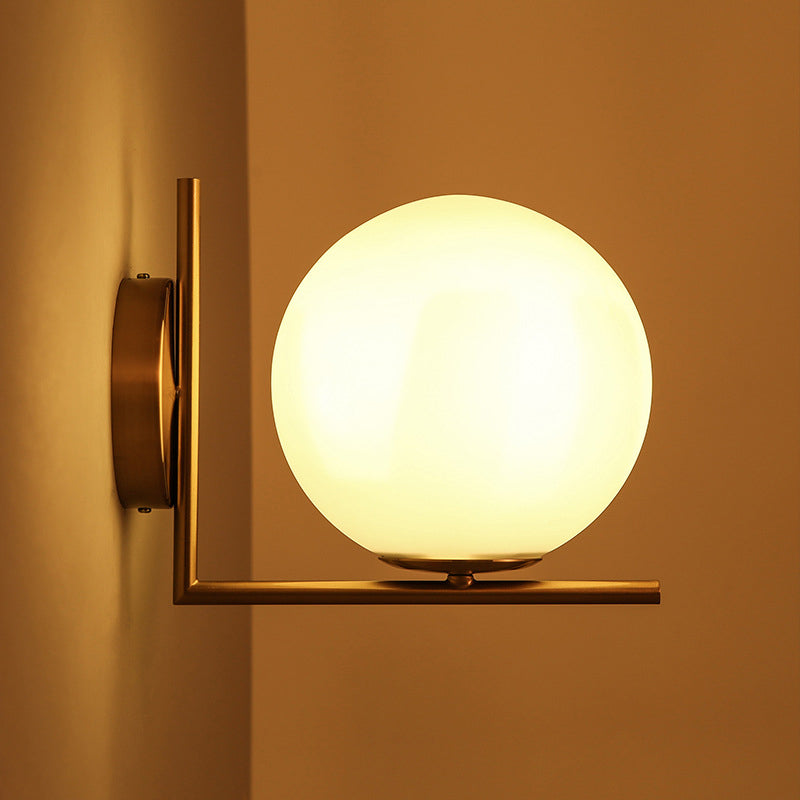 BowLift | Frosted White Glass Ball Wall Lamp Minimalist 1 Head Gold Wall Lamp Light with Right Angle Arm, Warm/White Light
