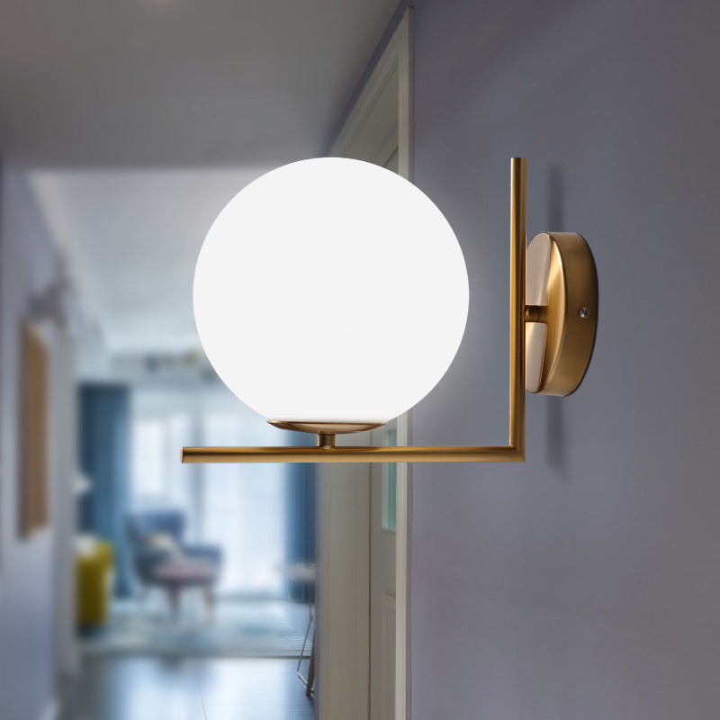 BowLift | Frosted White Glass Ball Wall Lamp Minimalist 1 Head Gold Wall Lamp Light with Right Angle Arm, Warm/White Light