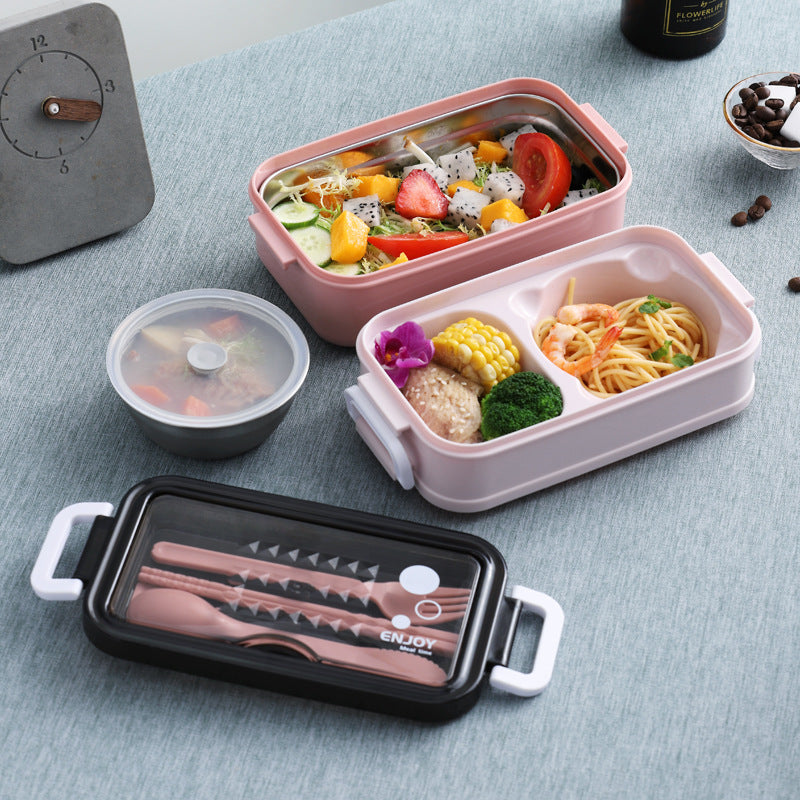 Multi-Level Portable Lunch Box with Utensil Storage