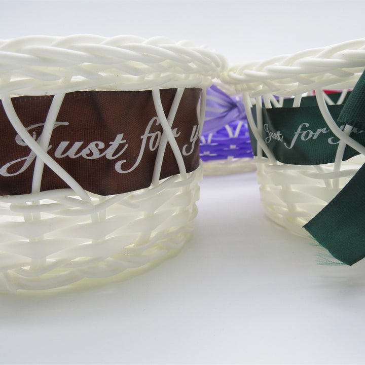 Decorative Ribbon-Trimmed Woven Basket Bowlift