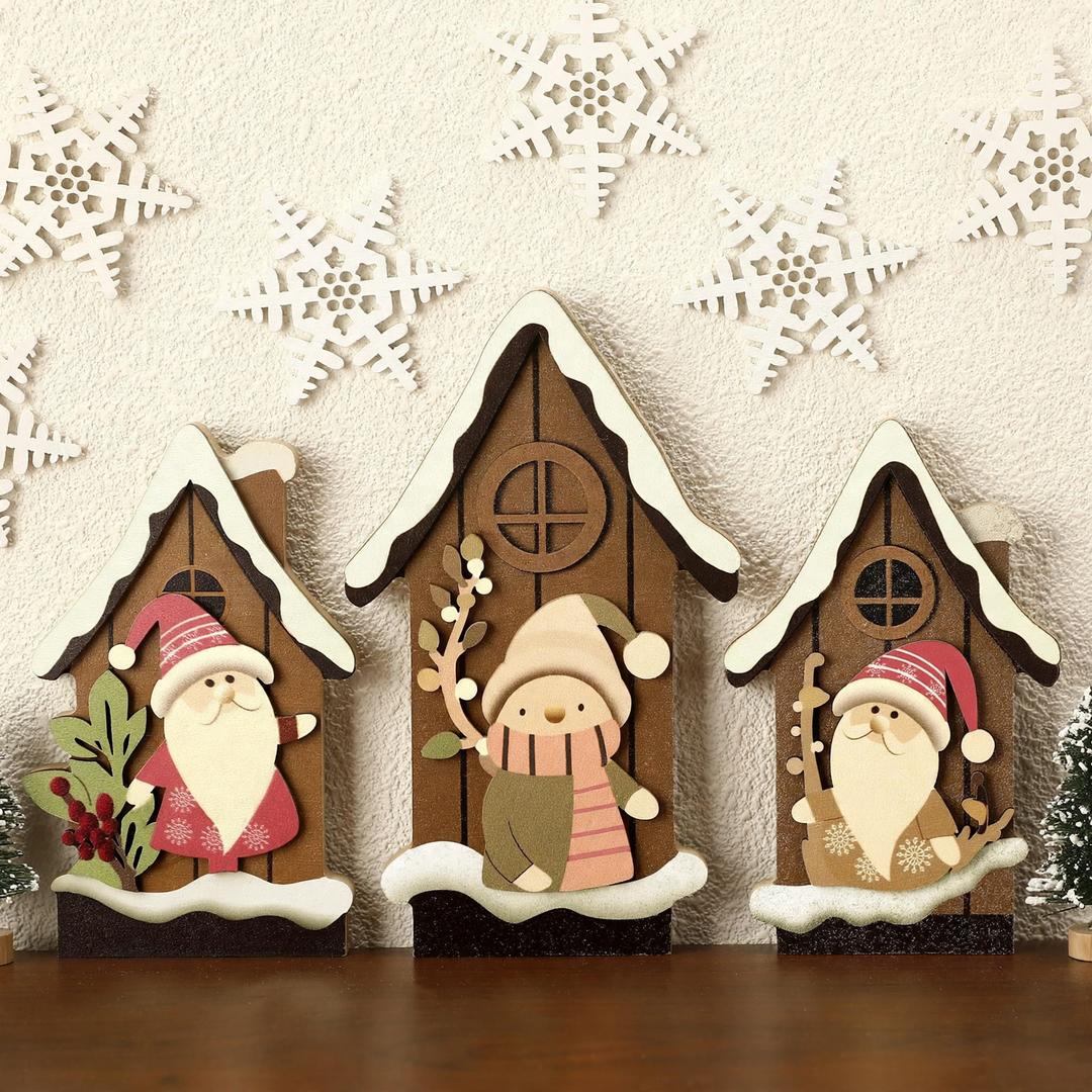 Illuminated Christmas Wooden House Set for Table Decoration