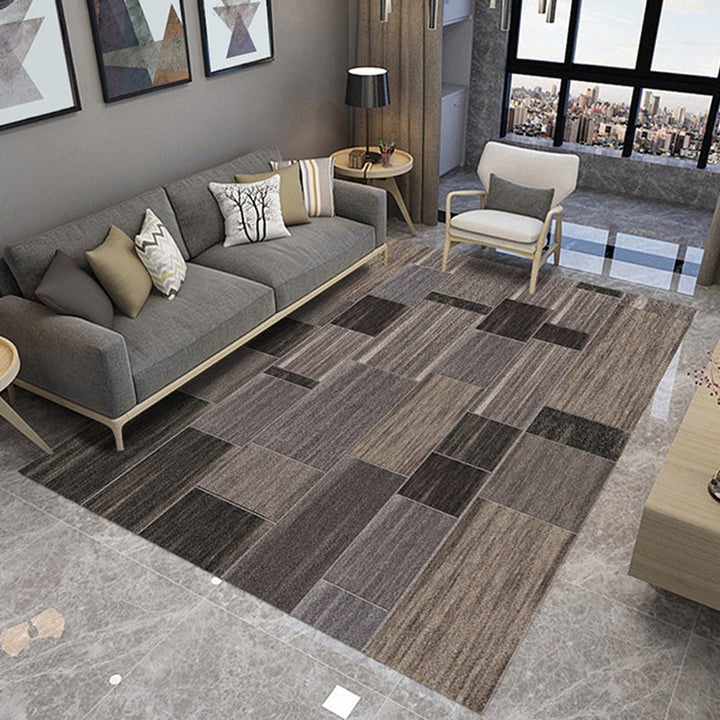 BowLift | Brown Novelty Carpet Polyester Color Block Stripes Pattern Carpet Washable Carpet for Bedroom