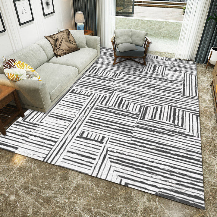 BowLift | White Living Room Carpet Novelty Stripe Geometric Pattern Area Rug Polyester Washable Rug
