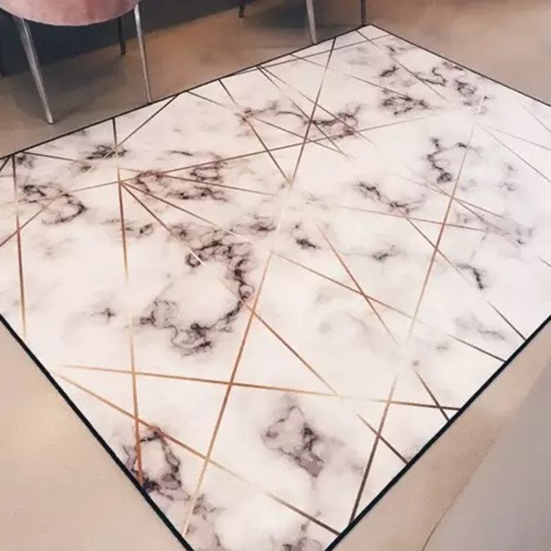 BowLift | Novelty Bedroom Carpet in White Geometry Marble Print Carpet Polyester Washable Carpet
