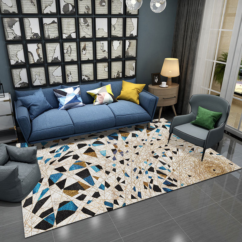 BowLift | Contemporary Novelty Rug in Ivory Geometry Irregular Shape Print Area Rug Polyester Washable Rug for Bedroom
