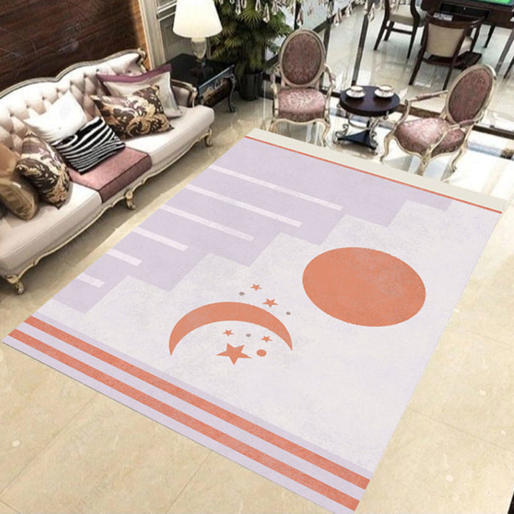 BowLift | Modern Novelty Rug in Orange and Ivory Moon Sun Stripes Print Rug Polyester Washable Rug for Bedroom