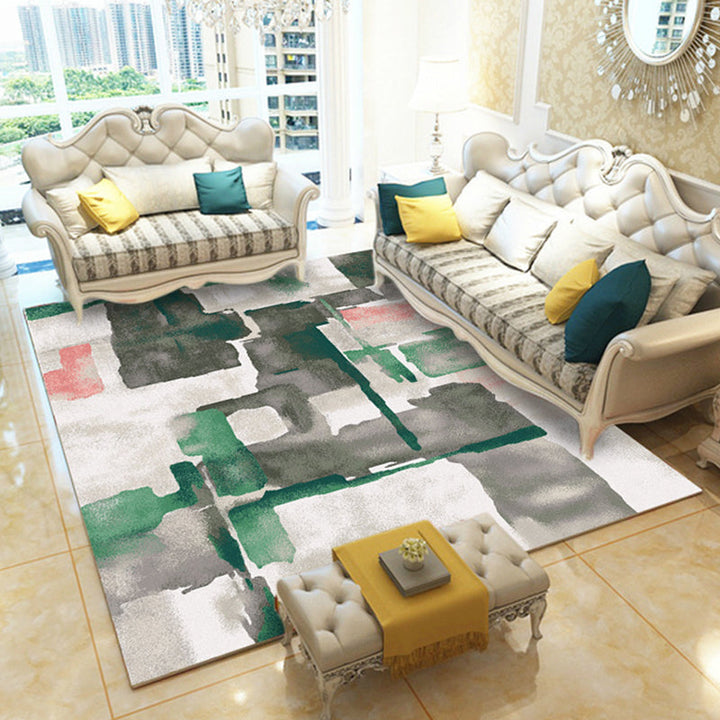 Modern abstract patterned rug Gray and Green Polyester rug Machine washable rug for the bedroom | Bowlift