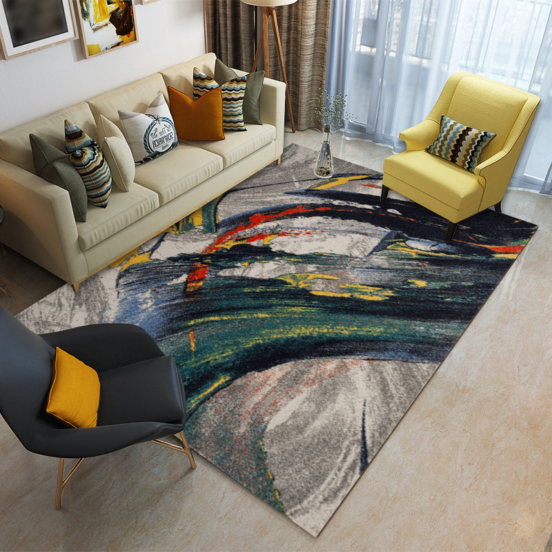 Funky Abstract Pattern Rug Green Multicolor Modern Rug Polyester Washable Non-Slip Back Rug for Living Room | Bowlift