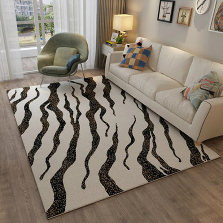 Black and White Casual Carpet Polyester Striped Abstract Pattern Carpet Washable Non-Slip Back Carpet for Living Room | Bowlift