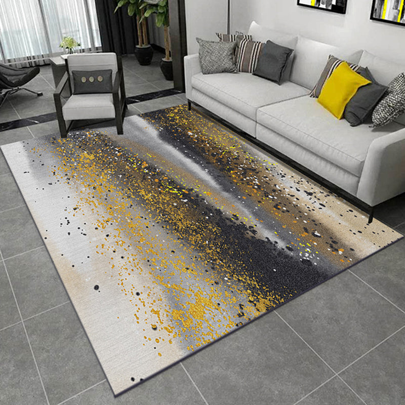 Yellow multicolored casual carpet made of polyester with abstract paint splash pattern washable rug for the living room | Bowlift
