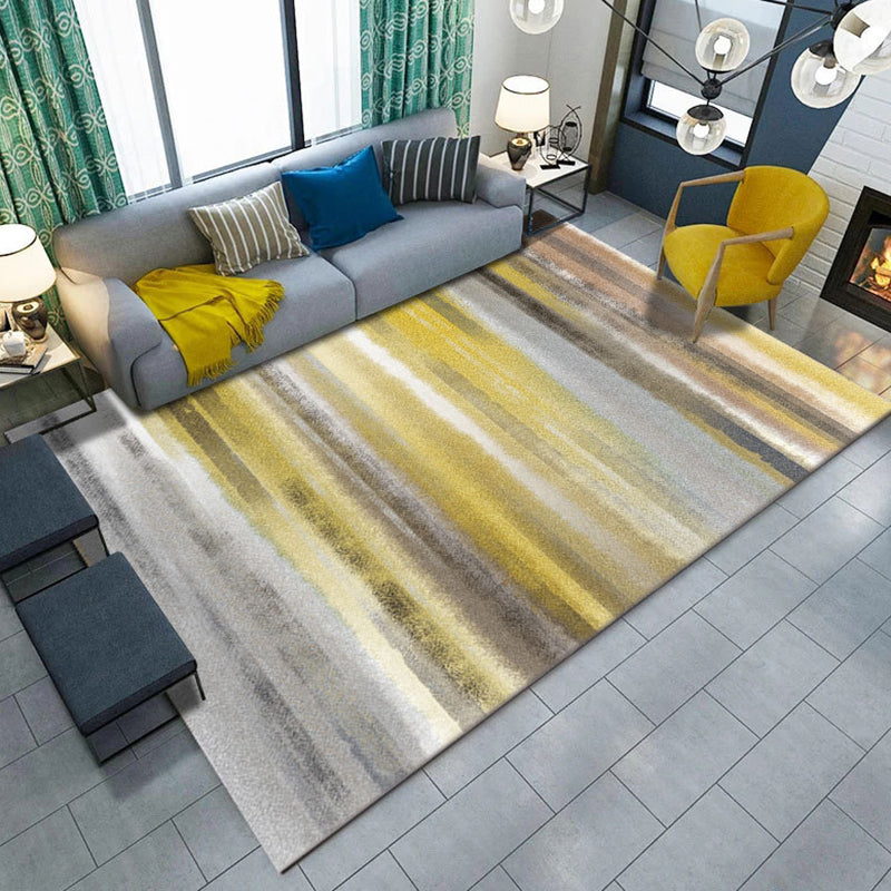 Contemporary abstract patterned carpet gray and yellow polyester rug non-slip backing washable rug for the bedroom | Bowlift
