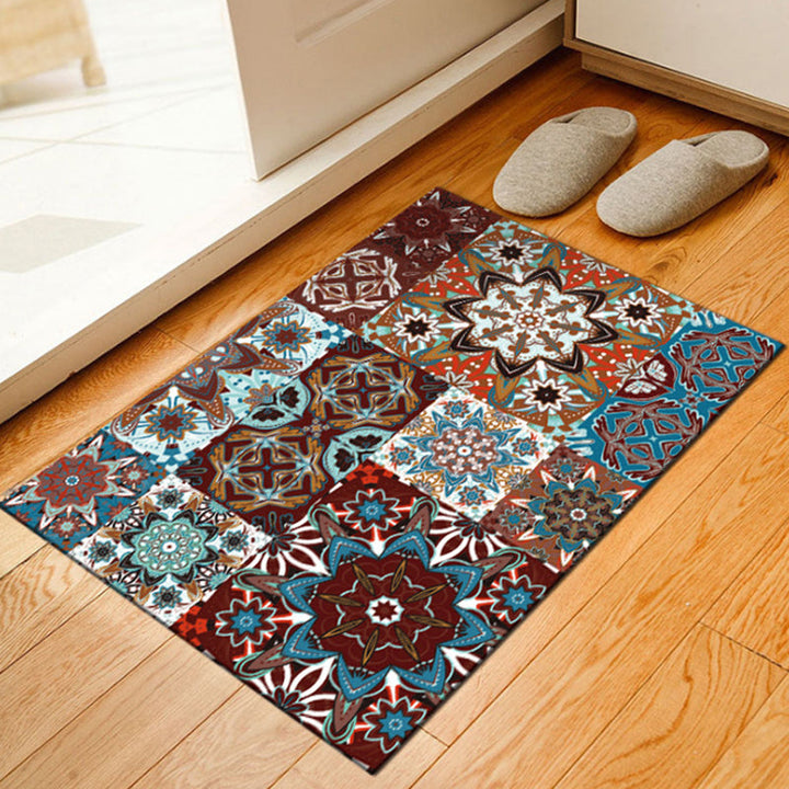 Brown Bedroom Carpet Moroccan Floral Square Print Carpet Polyester Non-Slip Back Carpet | Bowlift