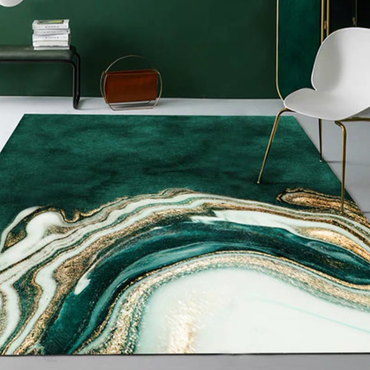 Vintage abstract pattern rug dark green novelty rug polyester washable non-slip backing rug for living room | Bowlift