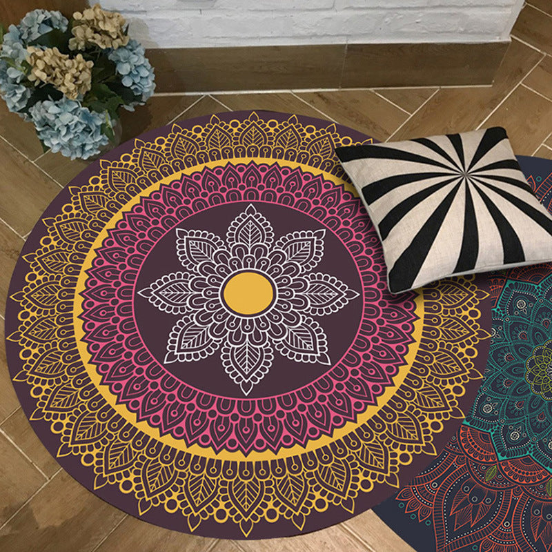 Brown and Yellow Persian Carpet Flannel Floral Print Carpet Washable Non-Slip Back Carpet for Living Room | Bowlift