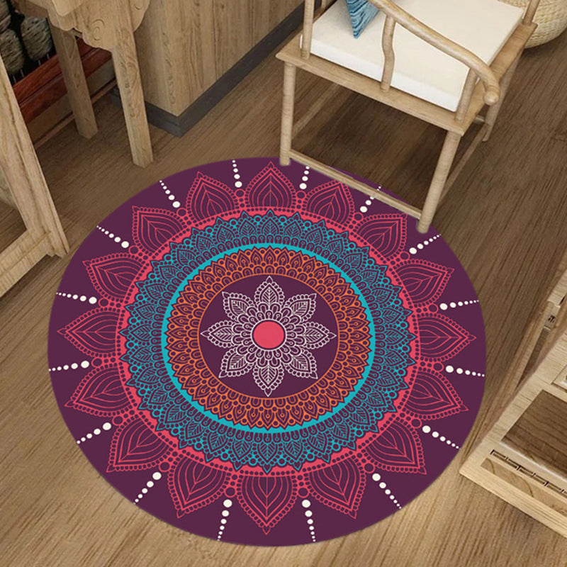 Moroccan floral printed carpet Pink and Blue fleece carpet machine washable anti-slip area rug for the bedroom | Bowlift