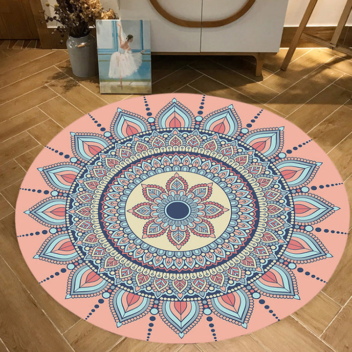Moroccan floral printed carpet Pink and Blue fleece carpet machine washable anti-slip area rug for the bedroom | Bowlift