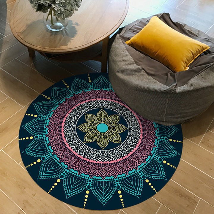 Moroccan floral printed carpet Pink and Blue fleece carpet machine washable anti-slip area rug for the bedroom | Bowlift