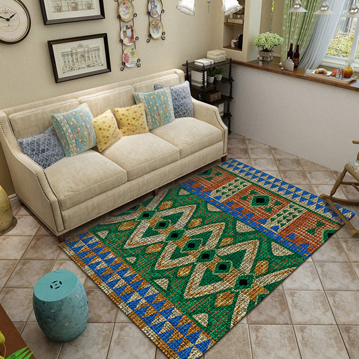 BowLift | Southwest living room carpet in green triangle diamond pattern carpet polyester stain-resistant area carpet