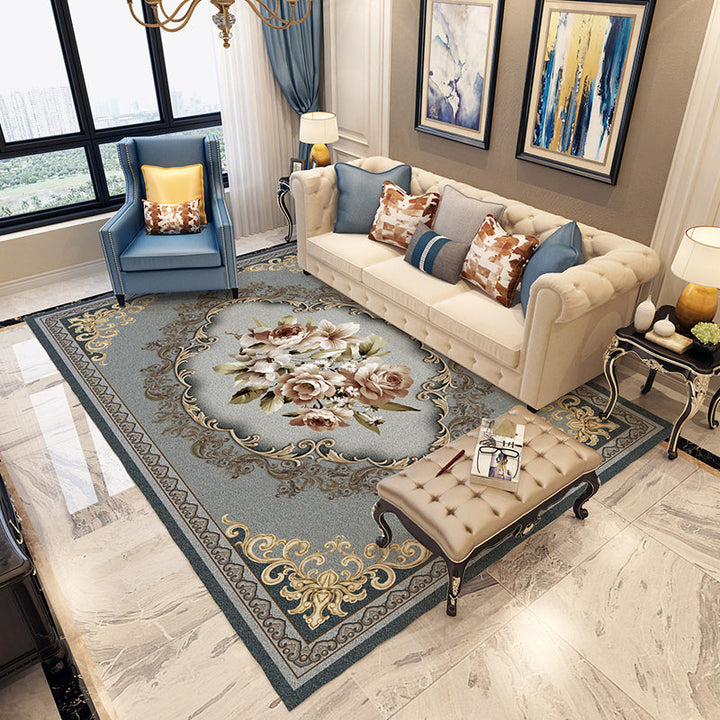Persian Moroccan Carpet in Blue and Red Medallion Flower Petal Pattern Carpet Polyester Washable Carpet for Indoor Decoration | Bowlift