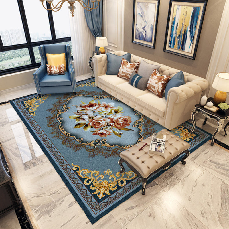 BowLift | Persian Moroccan carpet in blue and red medallion floral pattern carpet made of polyester washable carpet for home decor