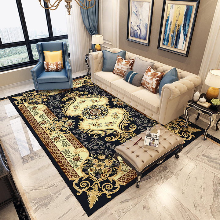 BowLift | Moroccan Living Room Carpet in Blue and Red Medallion Flower Pattern Carpet Polyester Machine Washable Carpet