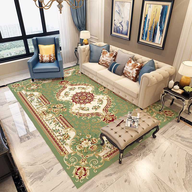 BowLift | Moroccan Living Room Carpet in Blue and Red Medallion Flower Pattern Carpet Polyester Machine Washable Carpet