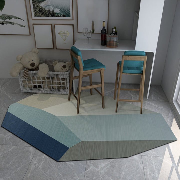 BowLift | Irregular Bedroom Carpet in Brown and Blue Modern Color Block Pattern Area Rug Polyester Machine Washable Carpet