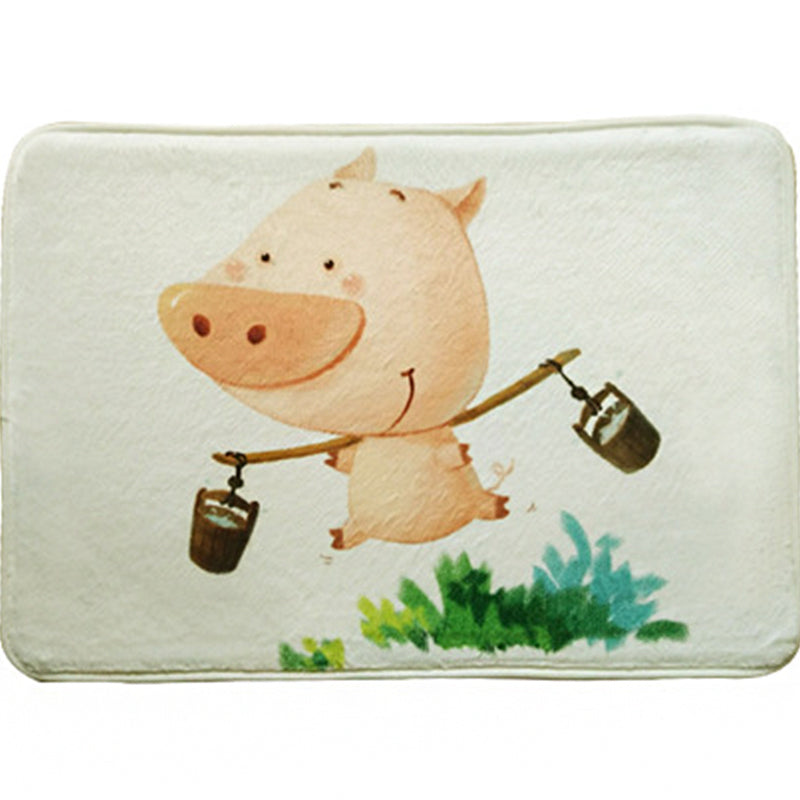 BowLift | Green and White Children's Room Carpet Kids Animal Peek Hedgehog Pig Fox Pattern Rug Polyester Non-Slip Underlay Carpet
