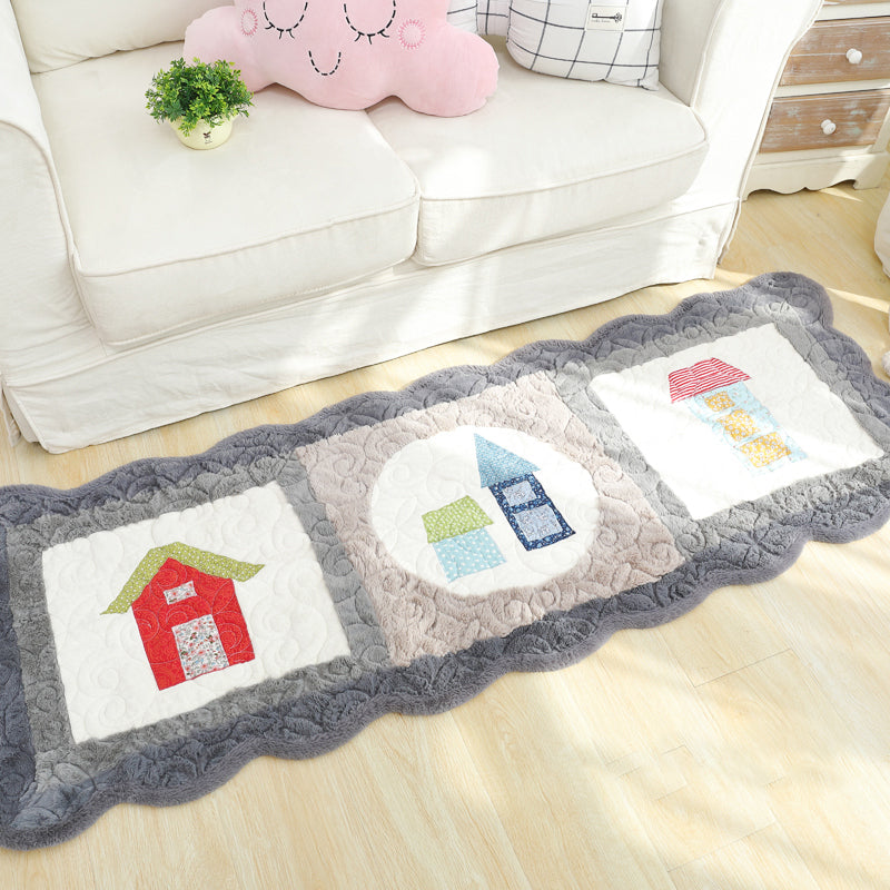 BowLift | Novelty House Pattern Rug Green and Gray Children's Rug Polyester Washable Pet-Friendly Non-Slip Rug for Children's Room