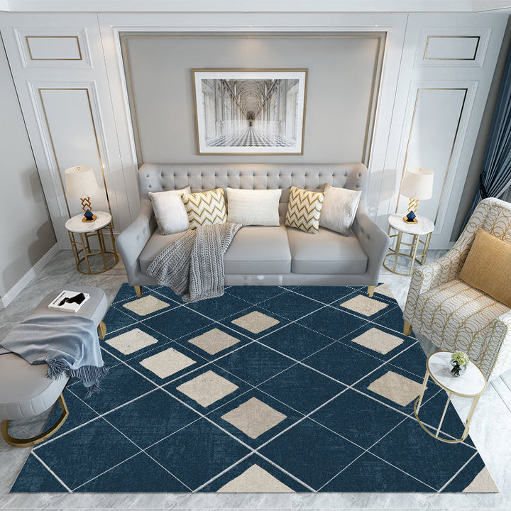 E unique modern rug green and blue check pattern rug pet-friendly non-slip backing rug for living room | Bowlift