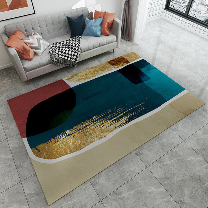 Nordic Colorblock Abstract Rug Red and Blue Modern Rug Polyester Washable Pet-Friendly Non-Slip Rug for the Living Room | Bowlift
