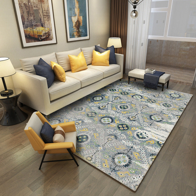 BowLift | Gray and Green Vintage Carpet Polyester Tribal Floral Pattern Carpet Pet Friendly Washable Non-Slip Back Carpet for Decoration