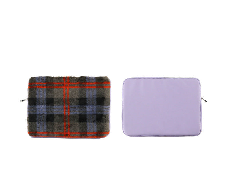 Reversible plush plaid and smooth neoprene laptop sleeve protective case Bowlift